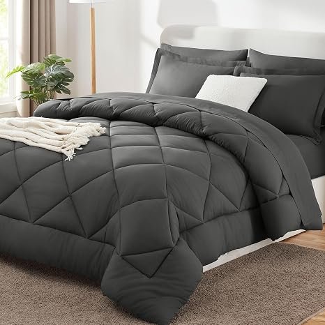 CozyLux 7-Piece Queen Comforter Set – Dark Grey