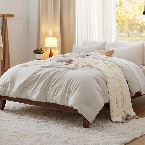 Bedsure Prewashed Queen Comforter Set – Beige